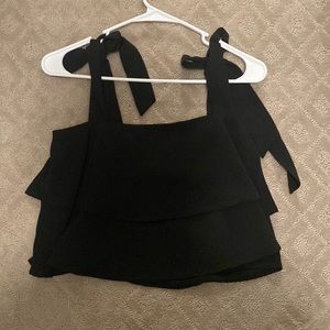 Superdown Black ruffle tie crop top